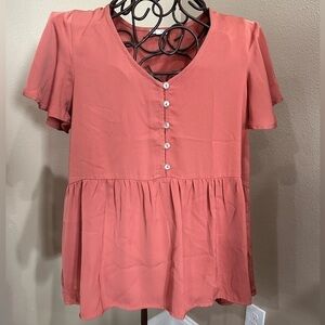 JODIFL Coral Short Sleeve Blouse, EUC!